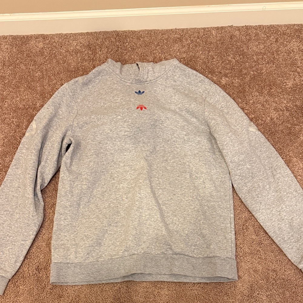 adidas Light Gray Crewneck Sweatshirt with Blue & Red Trefoil
